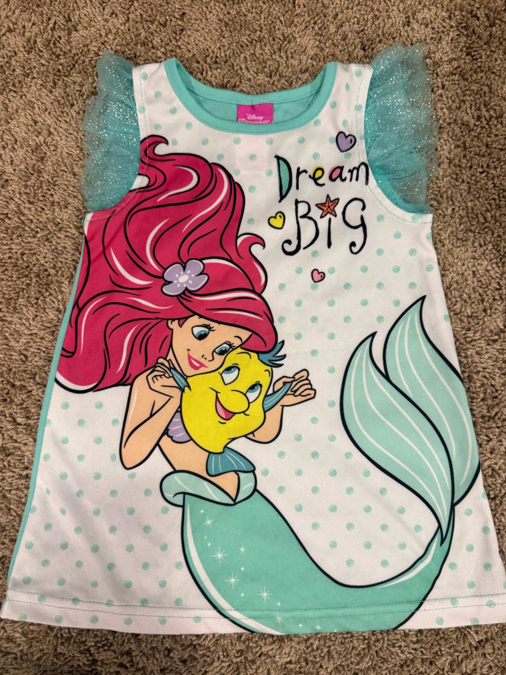 Disney Princess Ariel Dream Big Girls Size 18 M Little Mermaid Flutter Sleeve